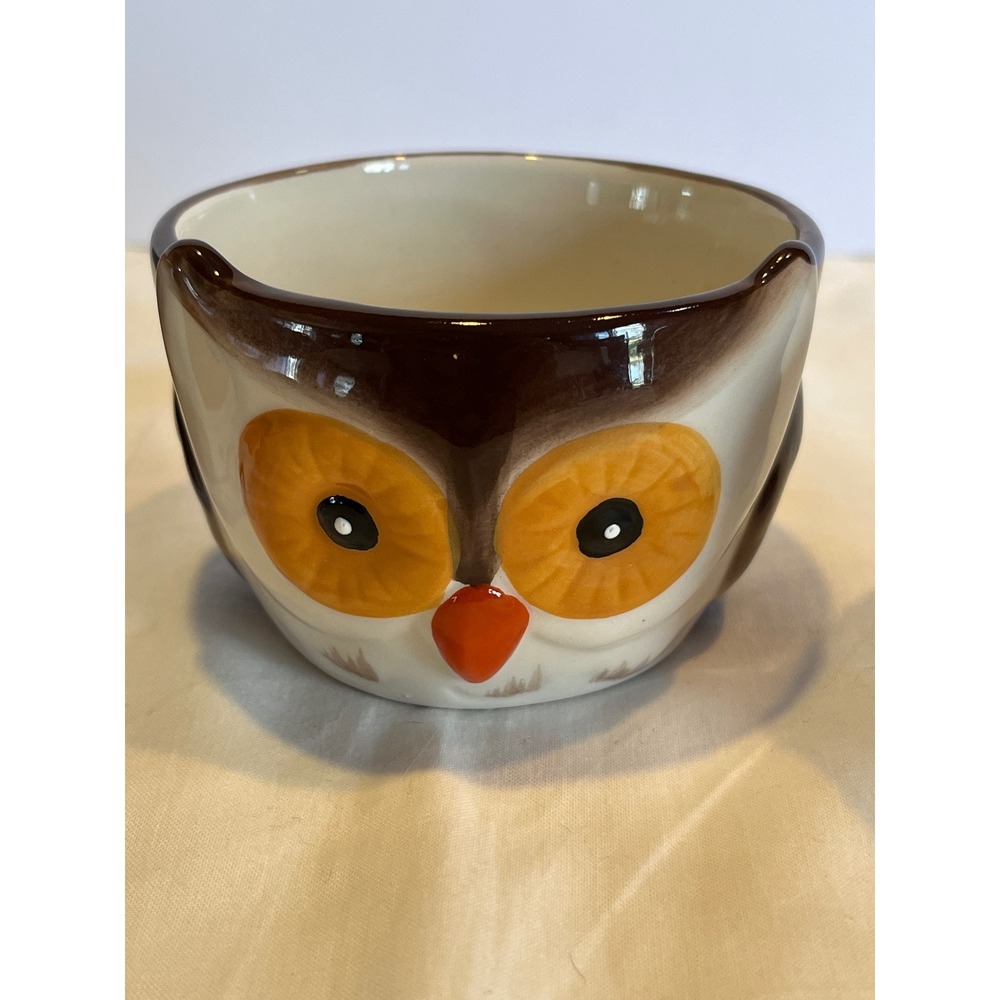 Set of 4 Ceramic Owl Ramekins Small Bowls Brown Orange Oven Dishwasher Safe